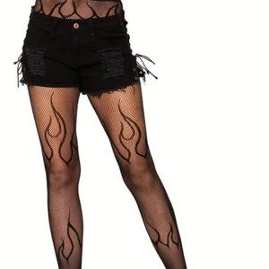 Flame Pattern Fishnet Tights